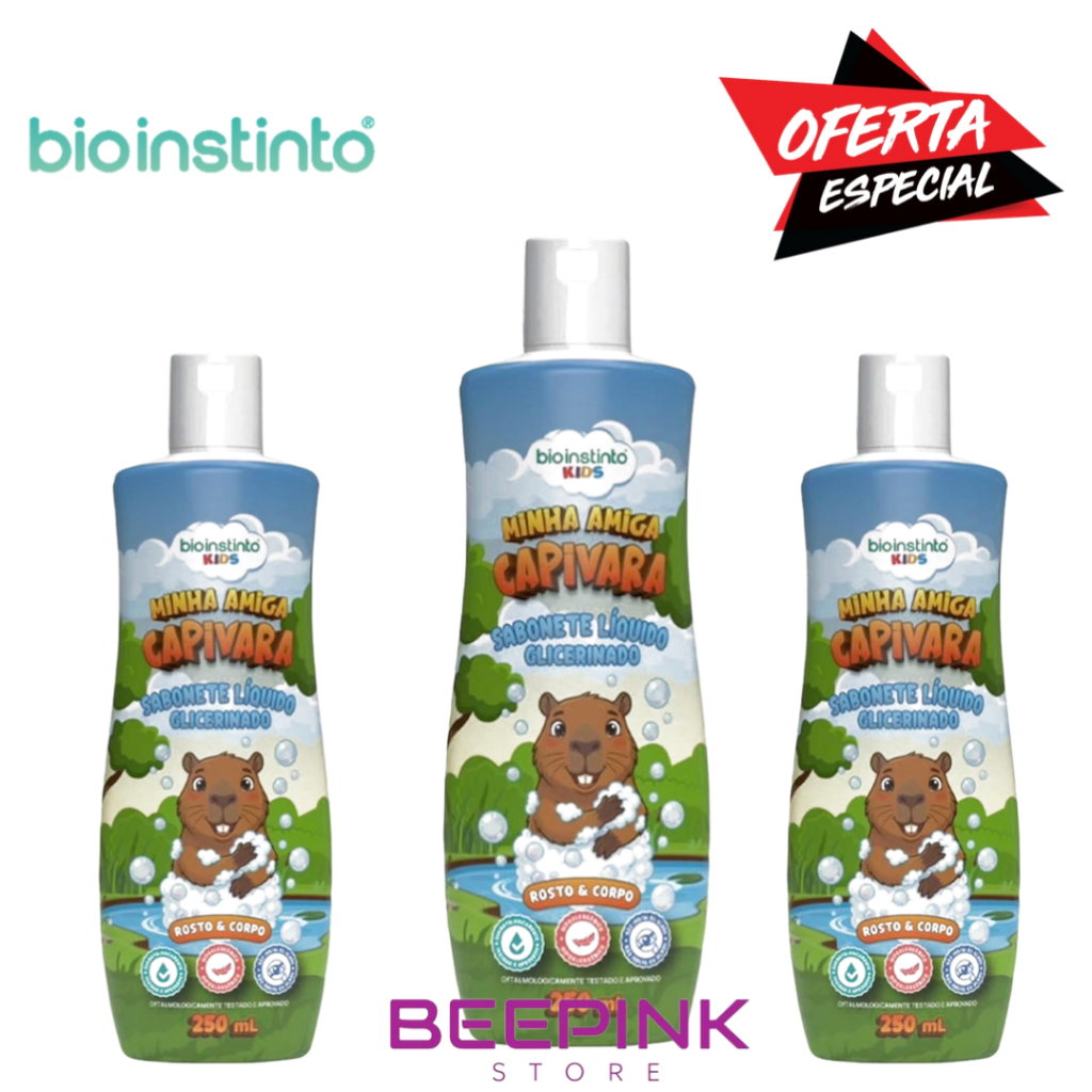 🧴✨ Kit 3 Sabonetes Líquidos Infantil Bio Instinto Kids – Tatu-Bola-- CAPIVARA | 250ml cada ✨🧴