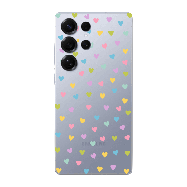 Capinha para Samsung S25 Ultra Anti Impacto Personalizada - Corações Coloridos com fundo transparente