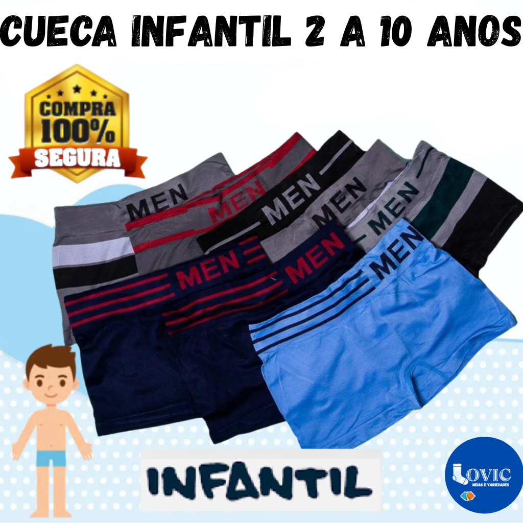 Kit Cuecas Box Boxer Microfibra Infantil Juvenil MEN Boy Criança Bebê Masculino Kit 10 ou Kit 5 em Oferta na Shopee