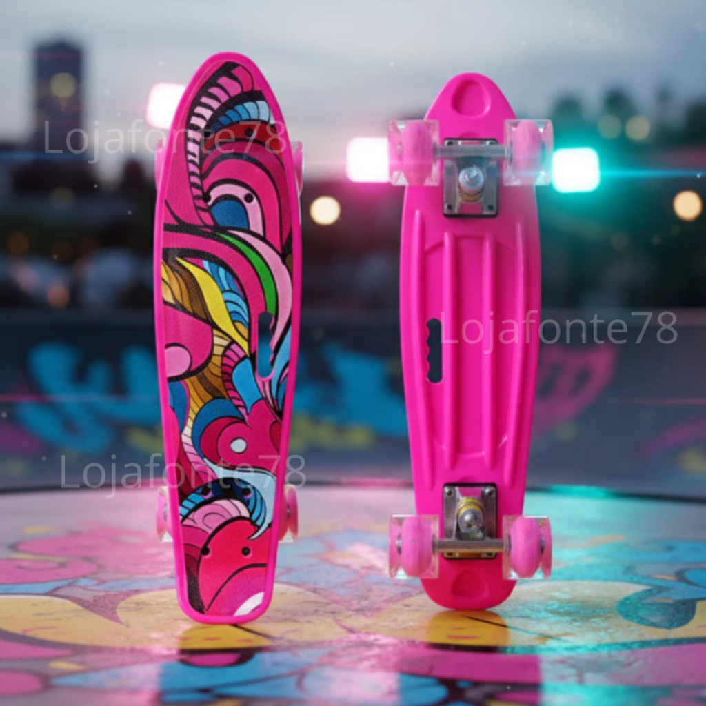 Skate Mini Cruiser 22" Profissional 80kg Rodas PU 60mm Rolamento ABEC-7 Passeio Lazer Ref: 205