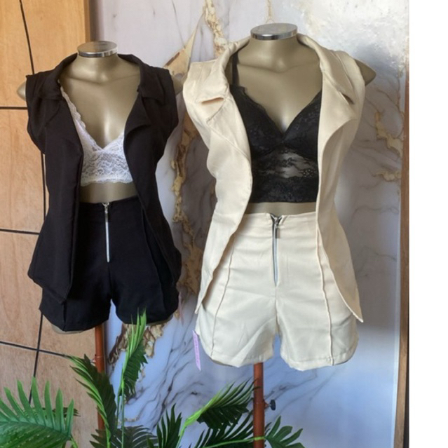 Conjunto Feminina Colete Com short Blazer Tecido Alfaitaria Maravilhosa Elegante em Oferta na Shopee