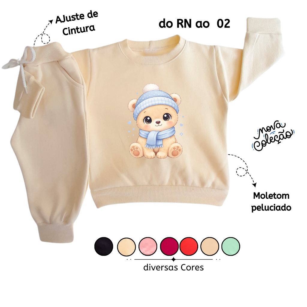 Conjunto de Moletom Bebê Infantil Menino Menina Roupa de Frio Casaco Capuz Peluciado Grosso Abrigo