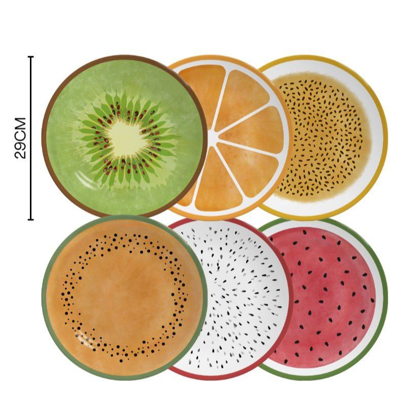 Kit com 6 Pratos Rasos Salada de Frutas 29 cm| Frutas Coloridas Alleanza Ceramica
