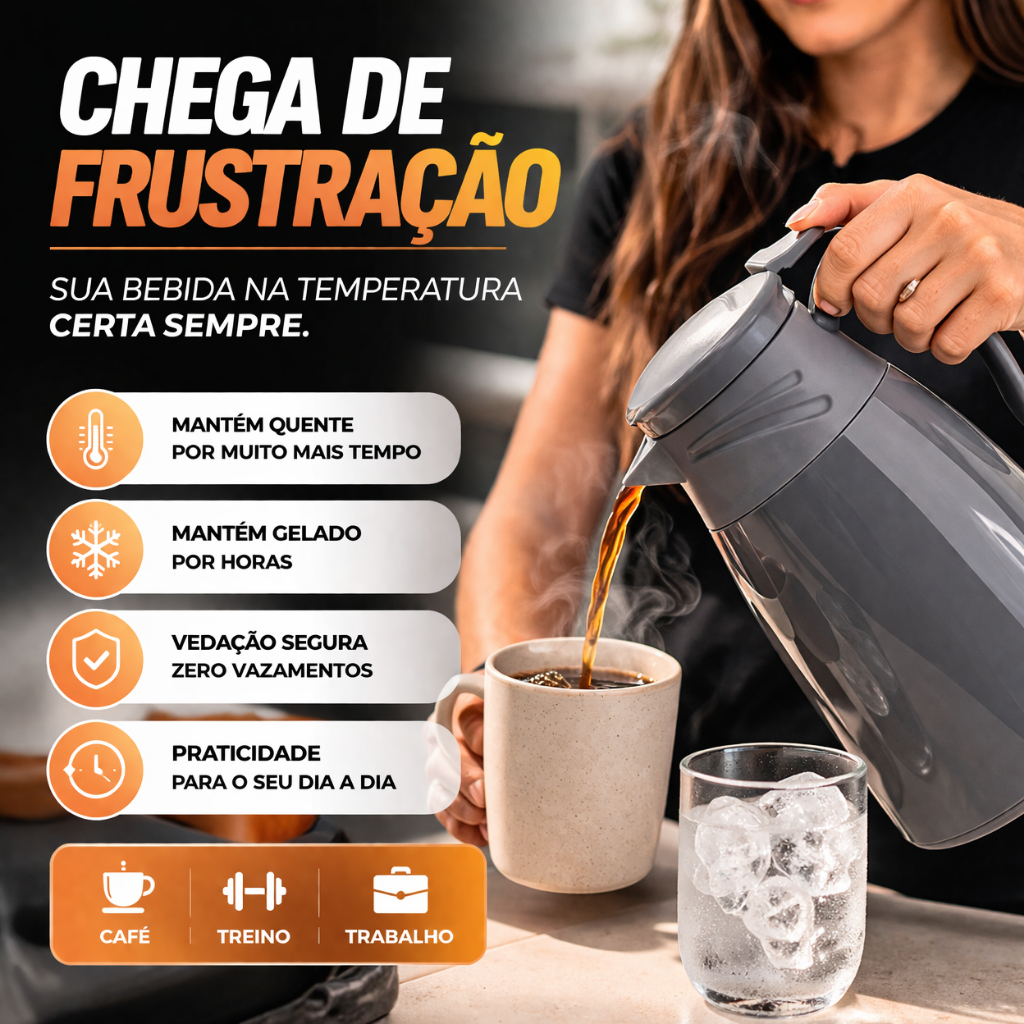 Garrafa Térmica Inox 1L Não Vaza Mantém Quente e Gelado por Horas Design Premium 1 Litro