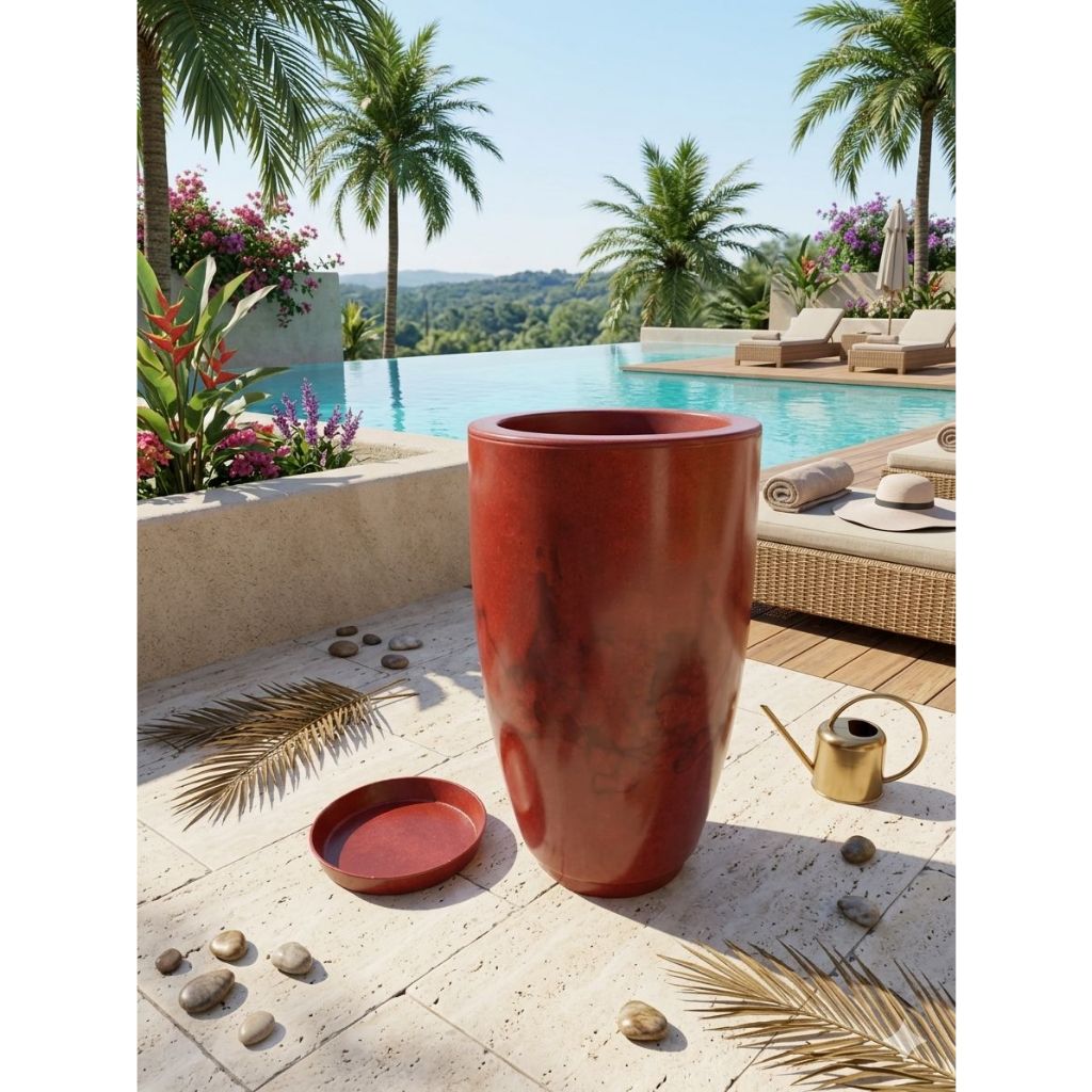 Vaso Coluna Ibiza Slim Liso Marmorizado 50 cm Para Plantas Decorativo