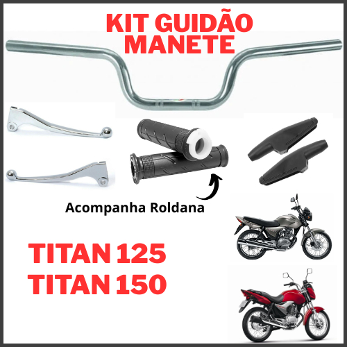 Kit Guidão Titan 150 125 Cargo Fan + Par Manete Cromado Manopla + Roldana