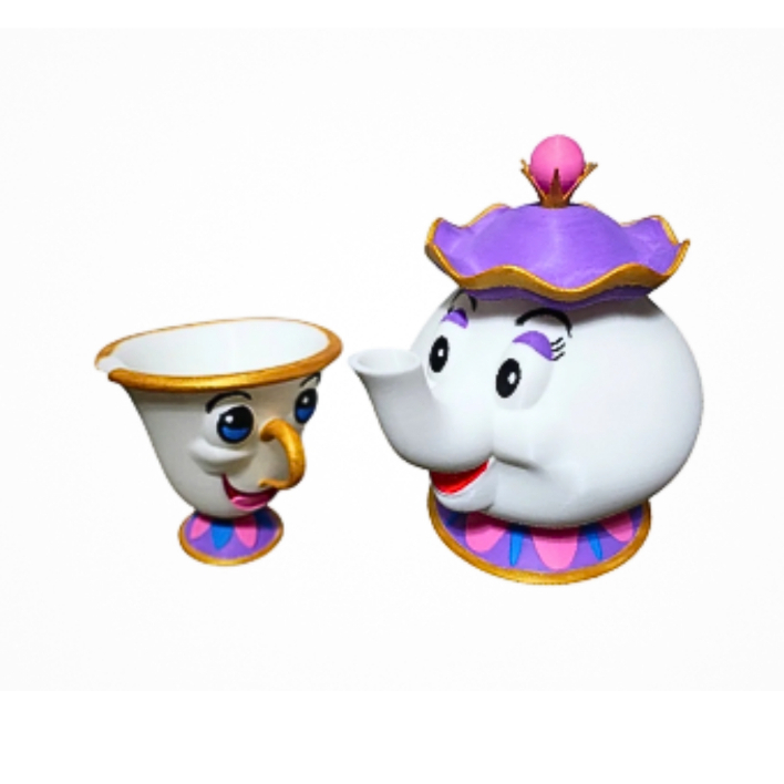 Kit Mrs. Potts e Chip - Beauty and the Beast (A Bela e a Fera) - Decoração Premium Impressão 3D