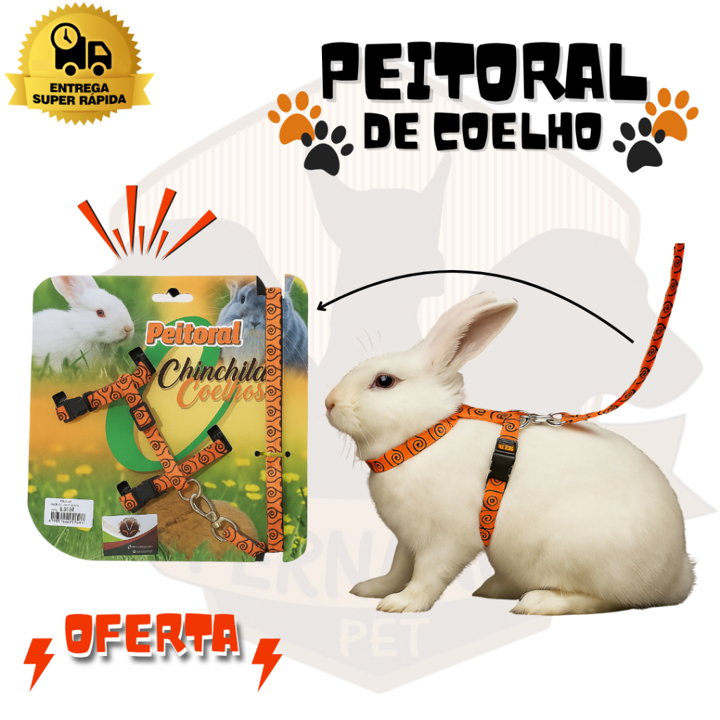 Peitoral para Coelho | Guia e Peitoral para Coelho | Chinchila | Peitoral para Pet Mini.