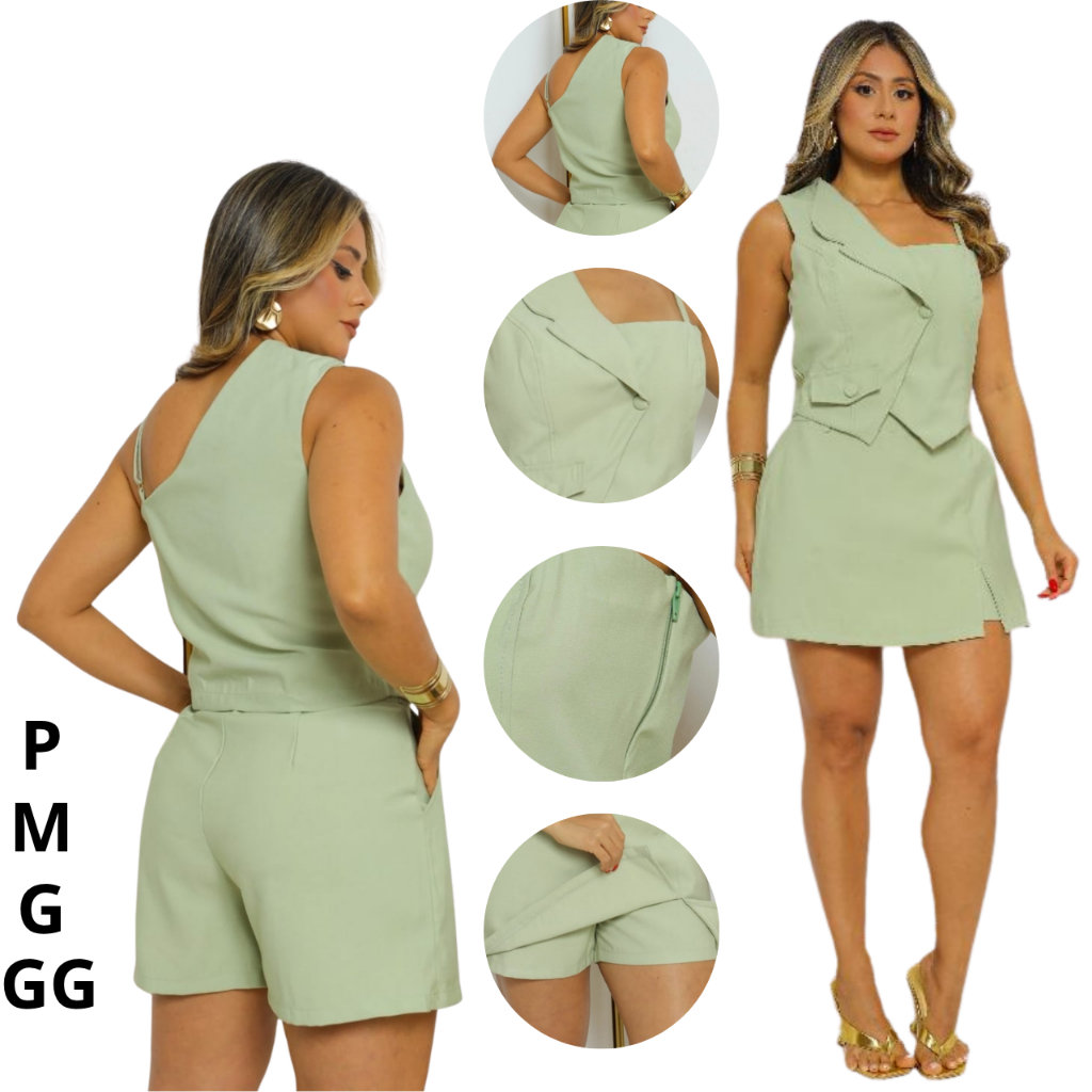 Conjunto Short Saia Com Colete E Regulagem e Bolsos Funcional Verão Sensorial lançamento2026** em Oferta na Shopee