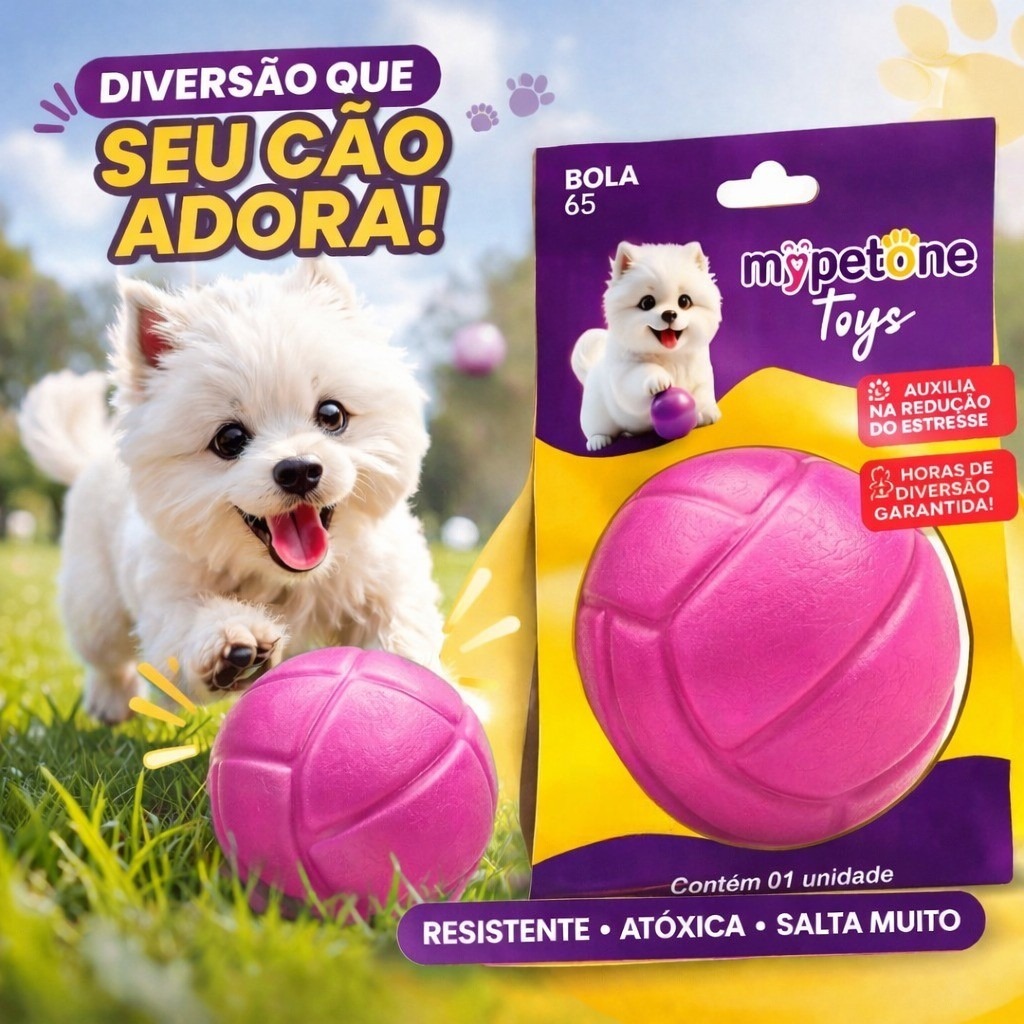 Bola Lisa Maciça Resistente para Cachorro - 45mm 55mm 65mm - Mypetone - Rosa