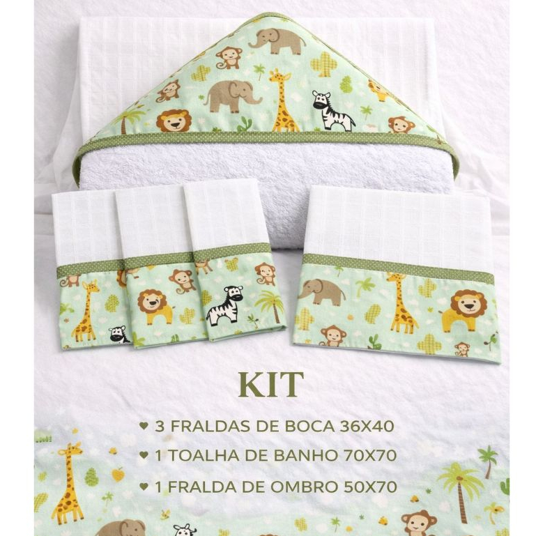 Kit Enxoval 3 fraldas De Boca 1 Toalha De Banho e 1 Fralda De Ombro 100%Algodão