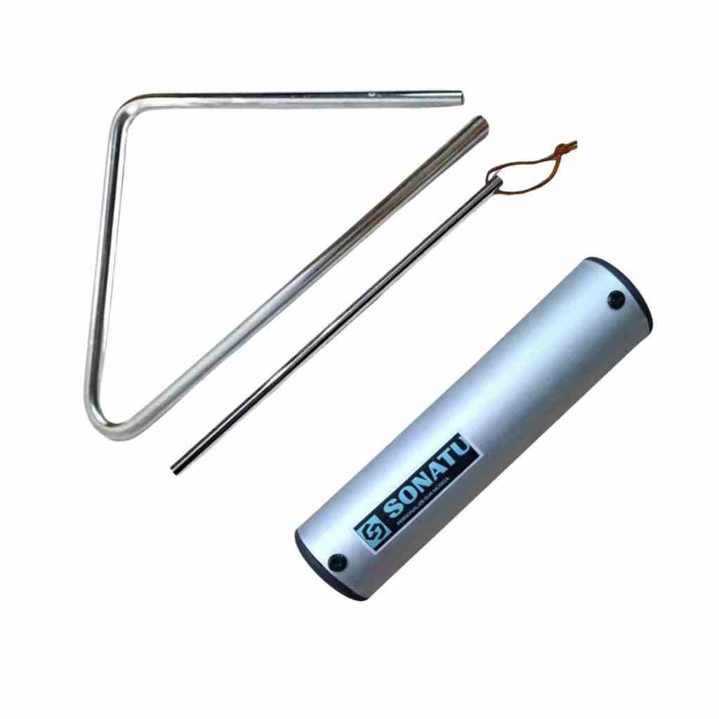 Kit Triângulo Cromado 15 cm + Ganzá Médio Alumínio 15 x 4 Prata - Sonatu