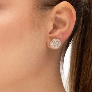 Brinco Pizza Dourado Feminino Cravejado Banhado a Ouro 18k e Prata 925 Brincos Mania De Madame
