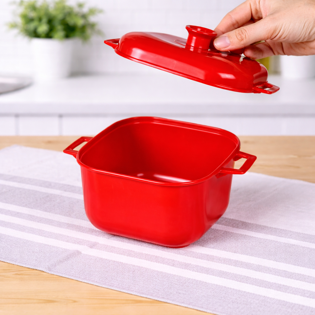 Kit 3 Panela de Microondas Vermelha Tapoer Vasilhas - Caçarolas 1.5Litros - Plasconex