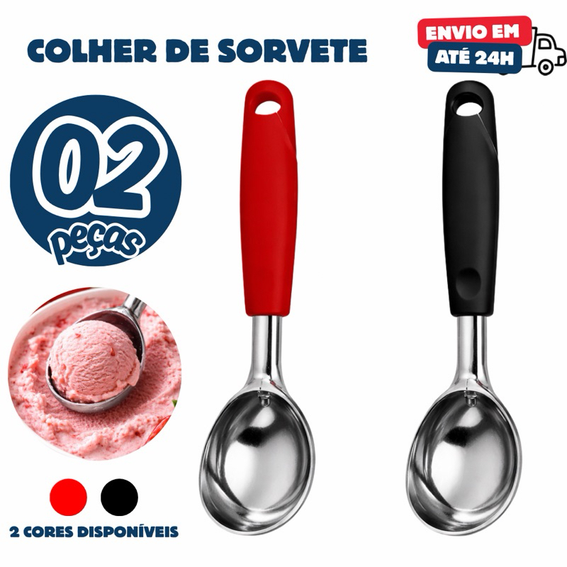 Kit 02 ou 01 Colher de Sorvete Profissional em Inox com Cabo Ergonômico Resistente Premium