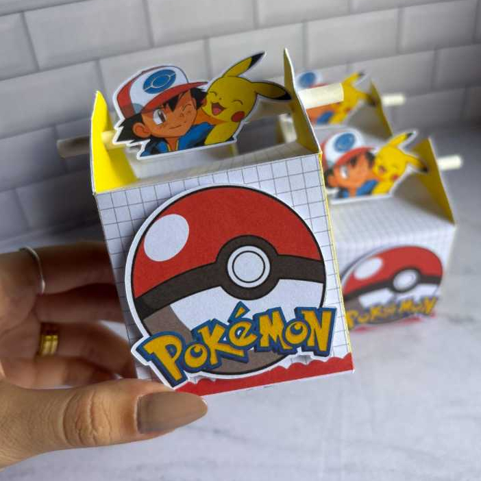 Caixa Canudo no tema Pokemon com 10/20/30 unidades - caixinha personalizada – lembrancinha personalizada