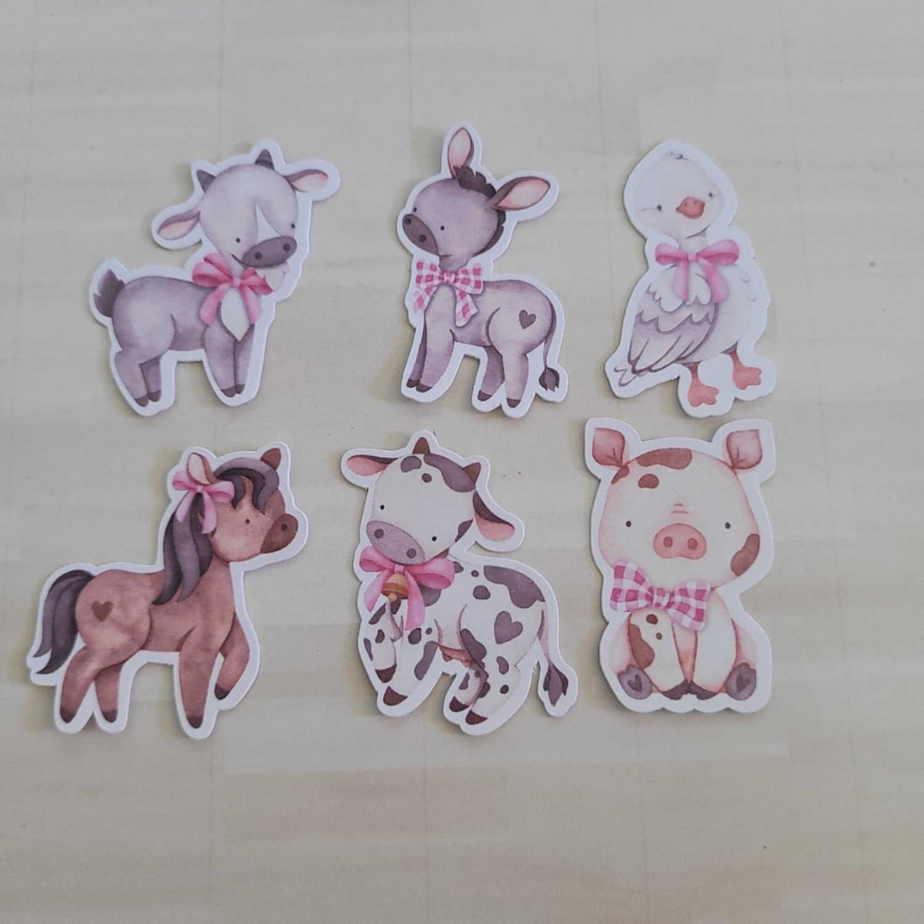 Aplique de 3,5cm não adesivo Fazendinha Menina Aquarelada - vaca,porquinho, cavalo,patinho, cavalo