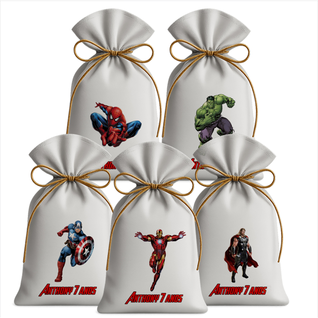Saquinho Sacolinha Lembrancinha Festa Aniversário Infantil Tecido Personalizado Vingadores M2
