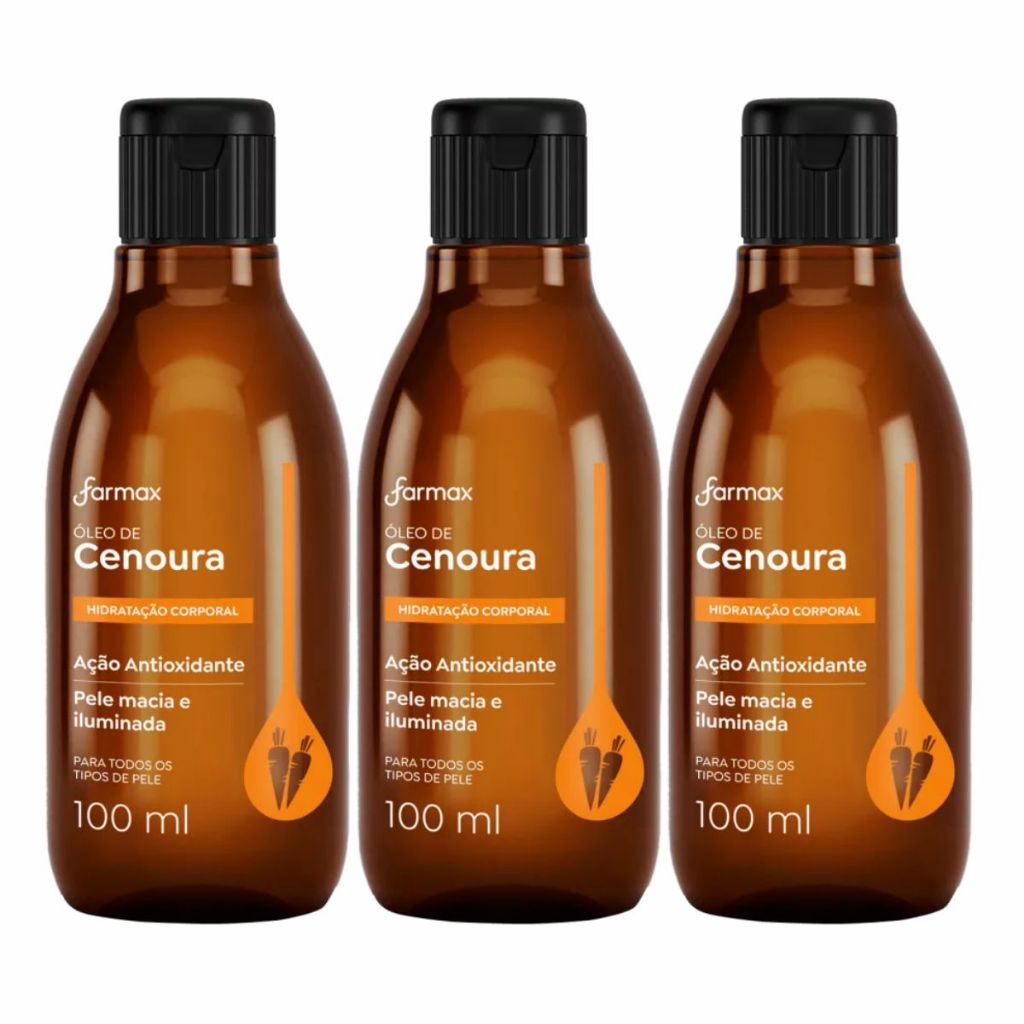 Kit 3 Óleo Hidratação Corporal Farmax Cenoura 100ml