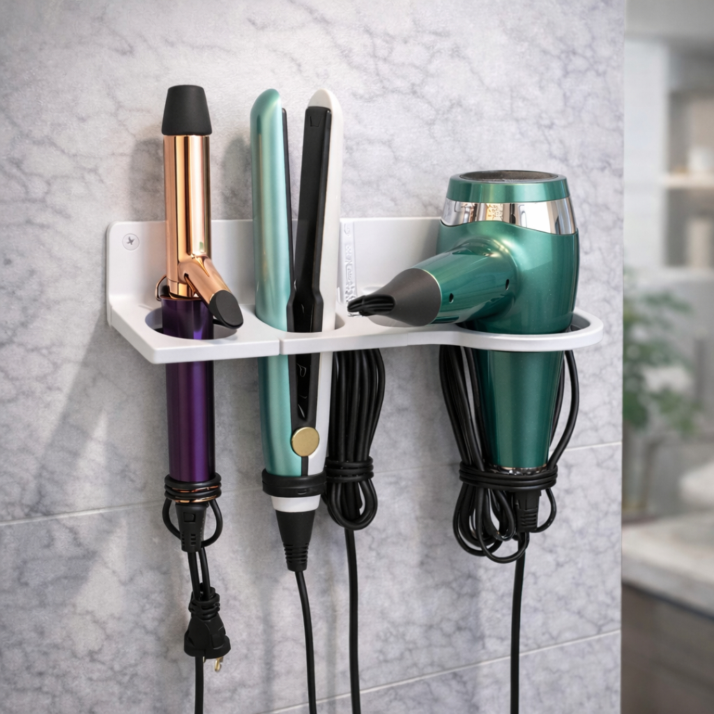 Suporte Chapinha Secador de Cabelo Babyliss Organizador de Parede 3 em 1Banheiro Quarto Com Parafuso — imagem 2 de 2