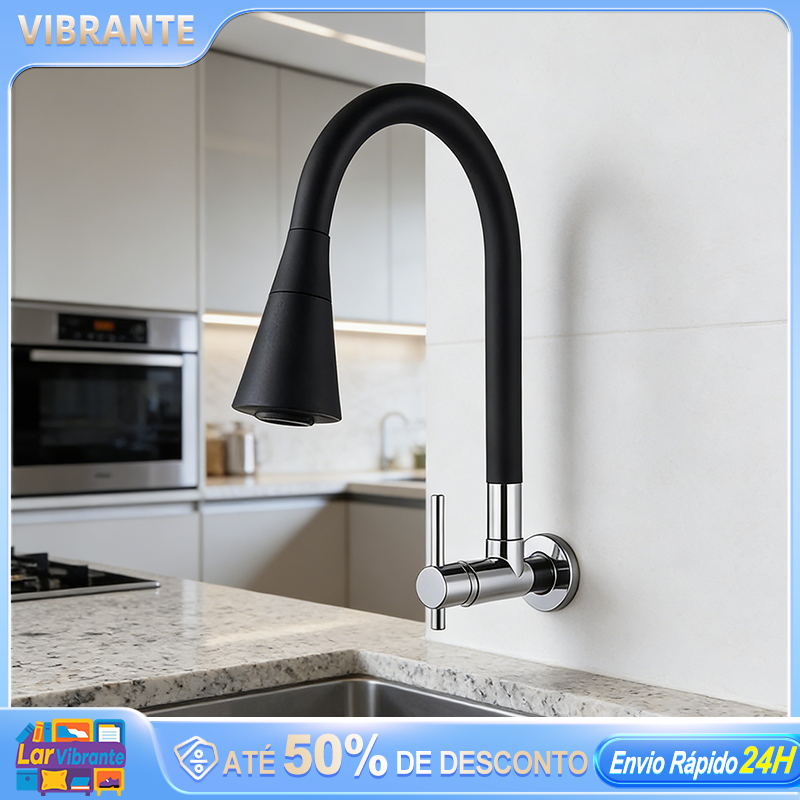 Torneira Gourmet Cozinha Preta Flexível Para Bancada Pia Mármore 2 Jatos 1/4 Volta Luxo