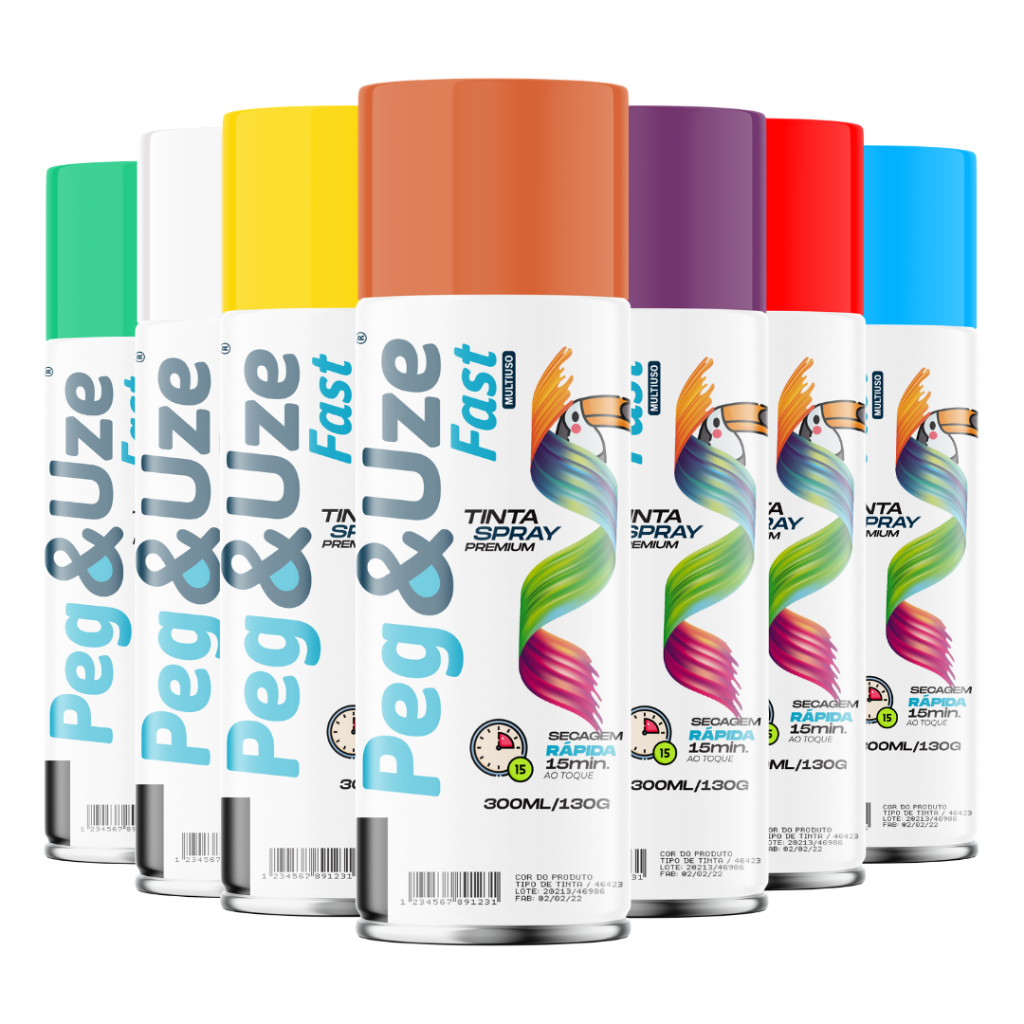 Tinta Spray Peg&Uze 300ml Uso Geral Secagem Rápida Alta Cobertura Metal Madeira Plástico Todas as Cores