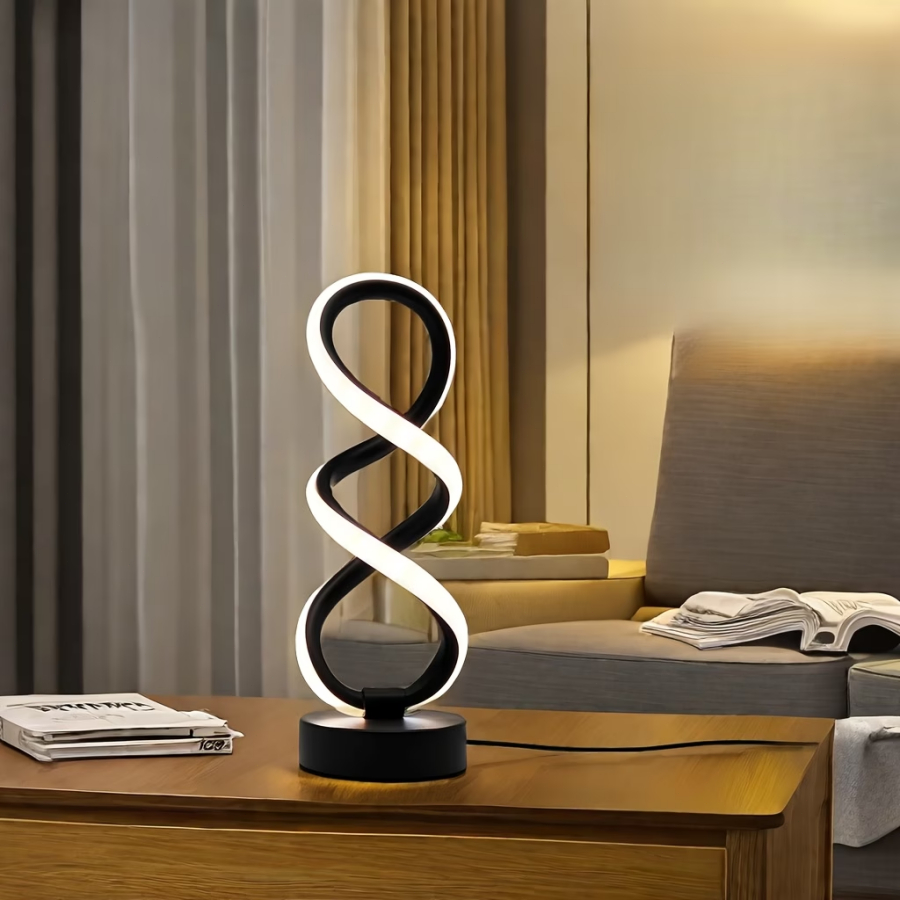 Luminária de Mesa LED em Espiral Dupla Moderna, Alimentação USB com 3 Cores Ajustáveis para Quarto, Sala e Escritório
