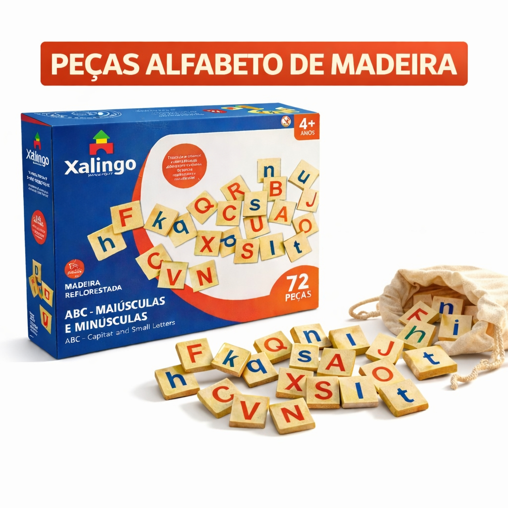 Alfabeto Móvel ABC Com 72 Peças Xalingo Em Madeira Otima Qualidade