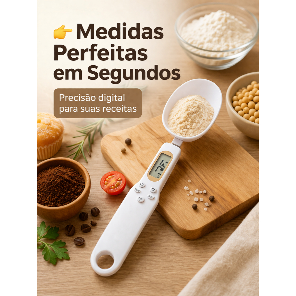 Colher Balança Digital Medidora Profissional  para Cozinha Café Temperos Nutrição e Receitas