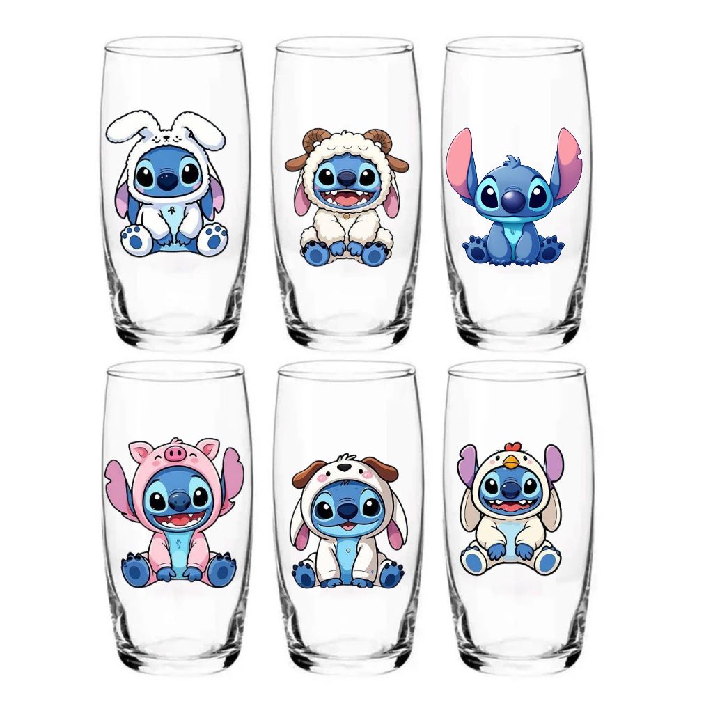 Jogo 6 Copos Nadir Oca Vidro 300ml Disney Stitch 2 personalizado com DTF UV