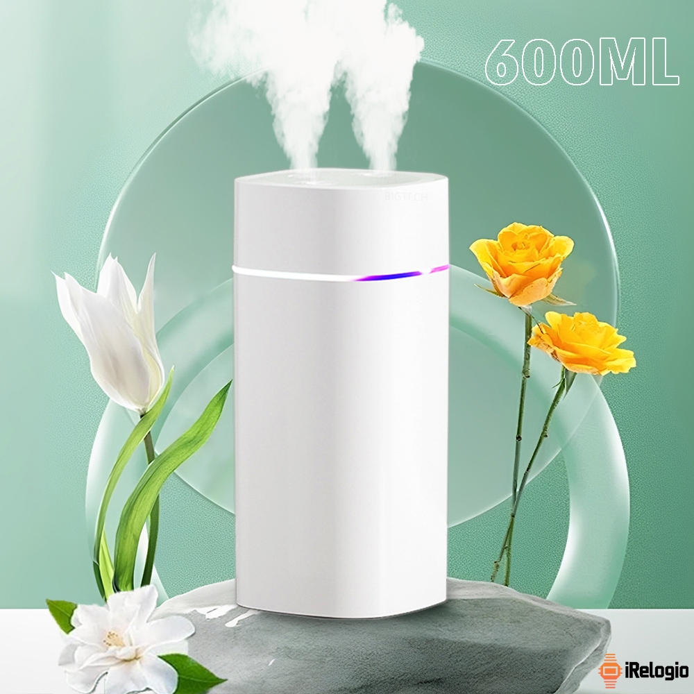 Umidificador De Ar Ultrassônico E Aromatizador 600ML Saída Dupla Luzes LED's Coloridas Portátil Usb