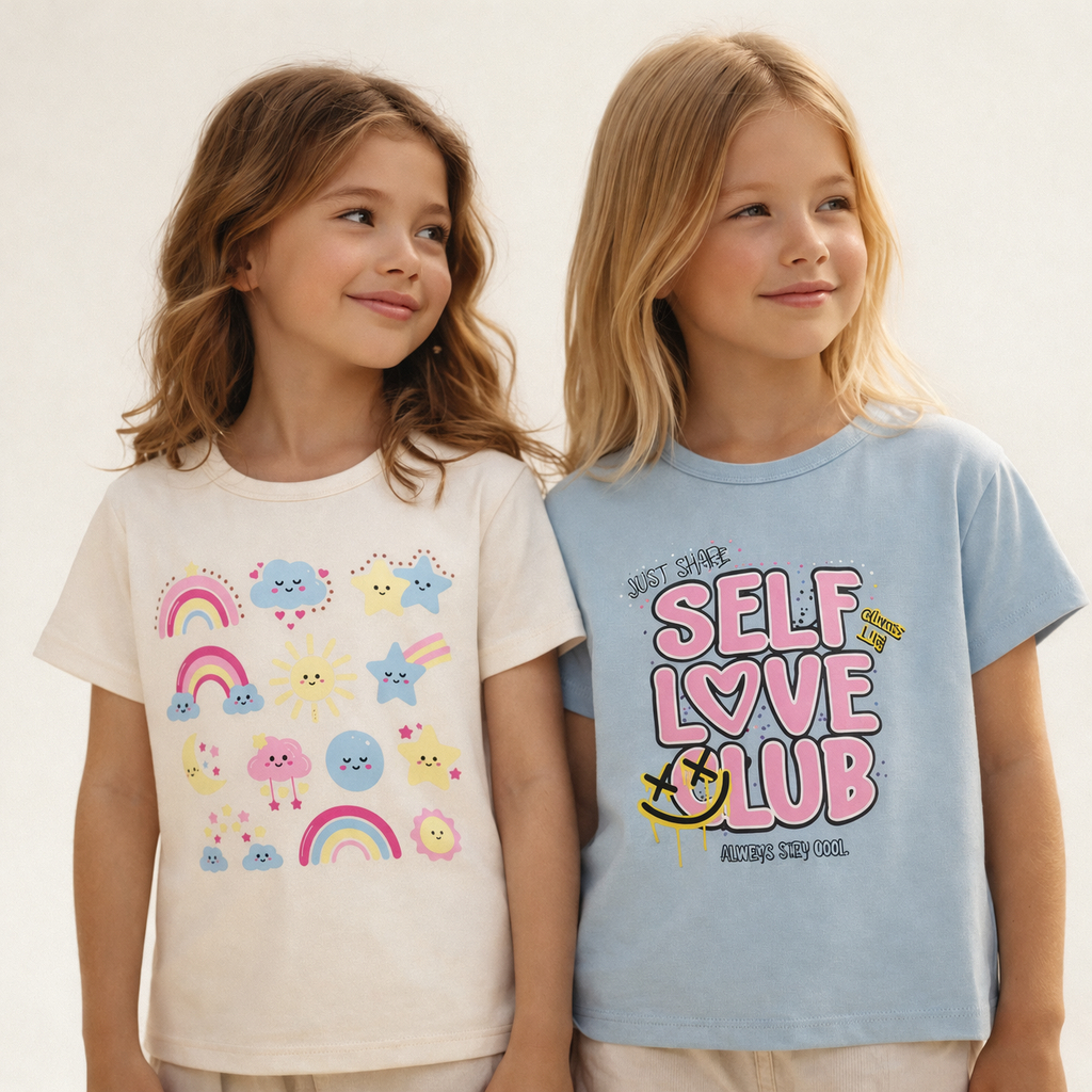 Blusa Infantil Feminina Manga Curta Estampada Algodão Gola Redonda 1 ao 14 Anos | Roupa Menina