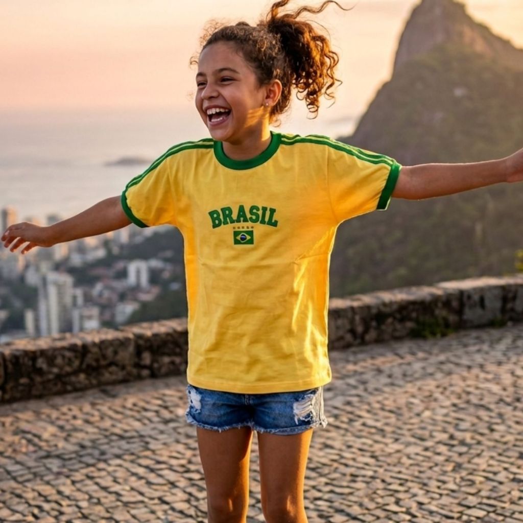 Camiseta Infantil do Brasil Retrô Unissex Copa do Mundo 2026