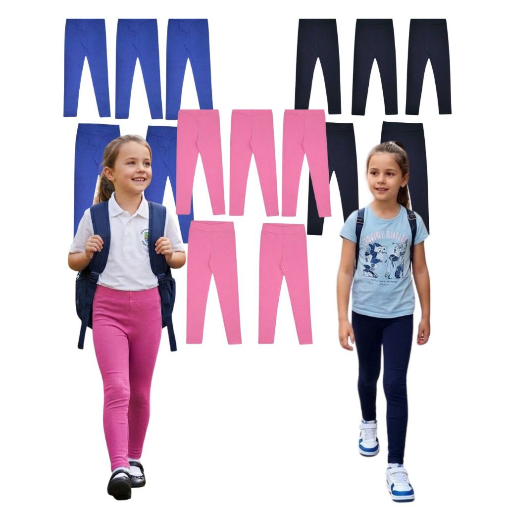 Kit com 5 calça Legging infantil na cor Preta, Azul marinho e Rosa