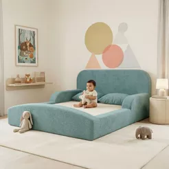 Cama Montessoriana Casal Encanto 100% Espuma Verde Água Keiko