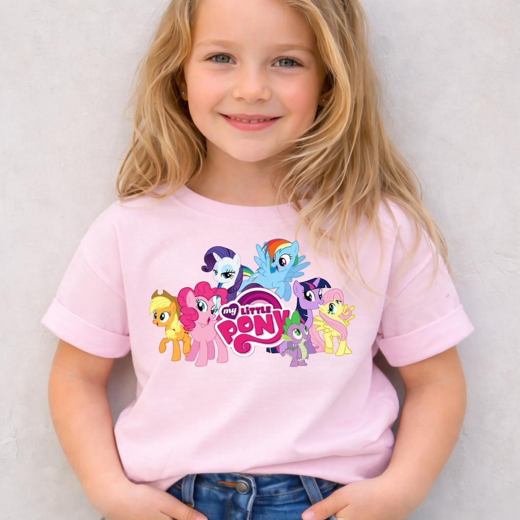 Camiseta Infantil Menina Unicornios Arco Iris Turma da Pony Fofas Blusa Juvenil em Algodão Premium
