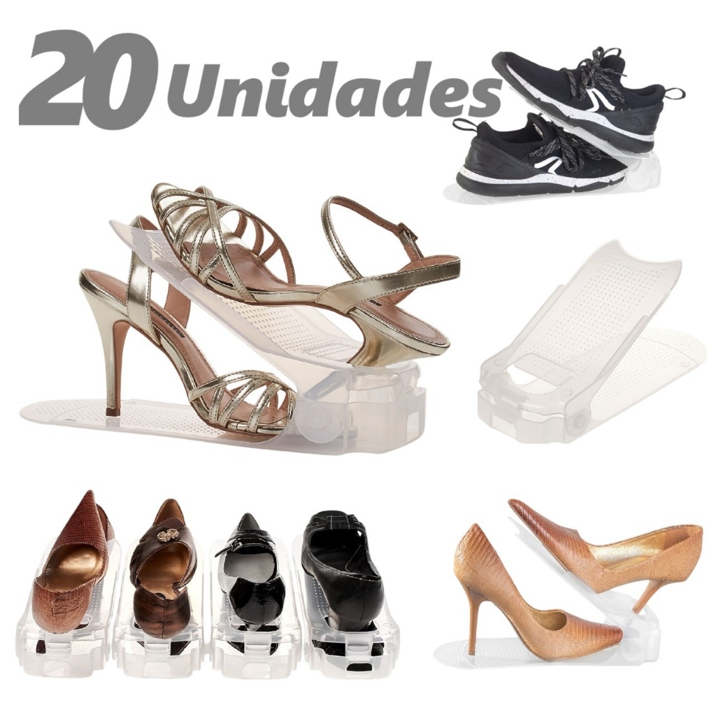 20 Organizadores de Salto, Sapatos e tênis - Transparente com Furo e Reg. Altura
