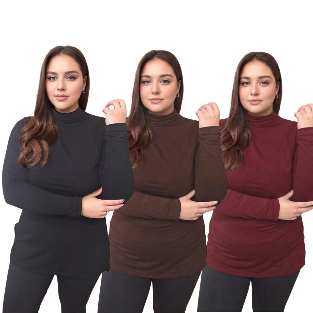 Kit 3 Blusas Plus Size Vest Legging Manga Longa Gola Alta Cacharel Tapa Bumbum em Oferta na Shopee