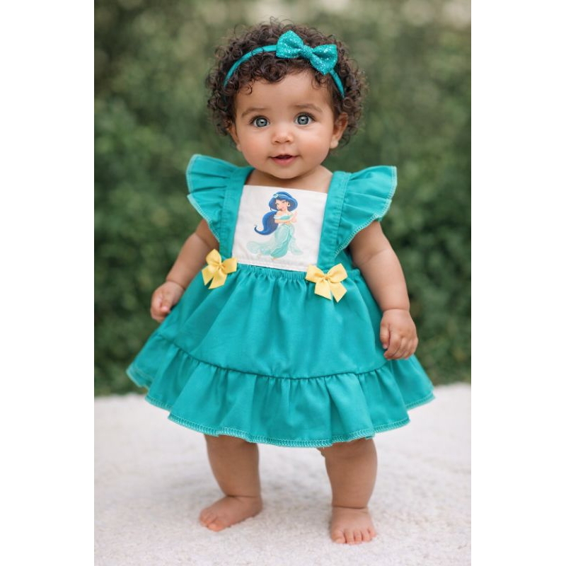 Vestido Menina Jasmine Roupa Mesversário Princesa Jasmine Aladdin Fantasia Infantil Festa Aniversário