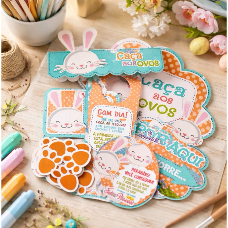 Caça Aos Ovos Páscoa Coelhinho Brincadeira de Páscoa c/ 15 itens + 25 pegadas em Oferta na Shopee