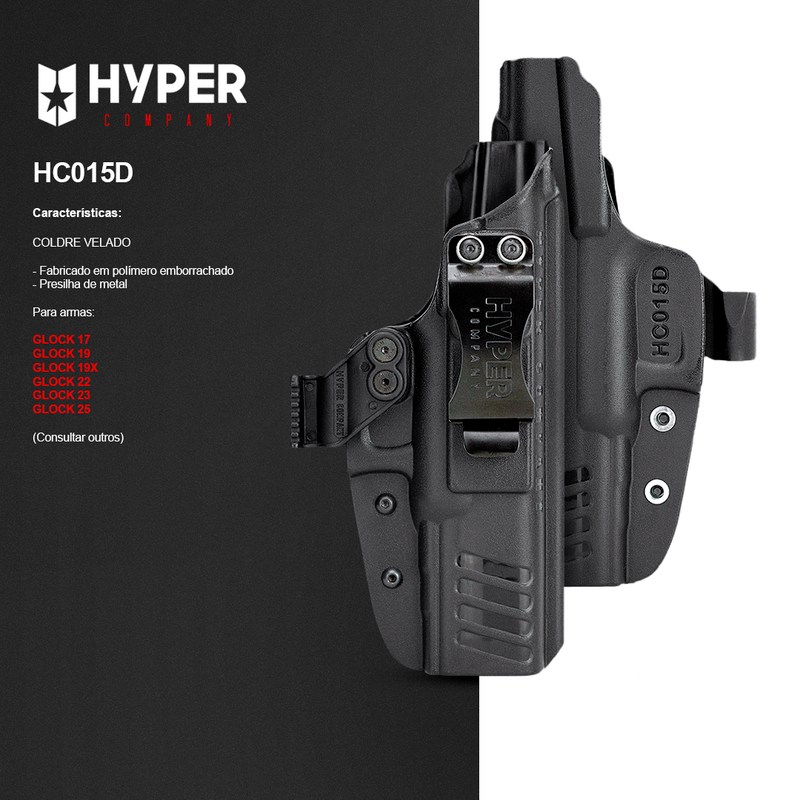 COLDRE VELADO GLOCK  G17 G19 G19X G20 G21 G22 G23 G25 G45 GERAÇÃO 5 G5 - HYPER COMPANY - DESTRO