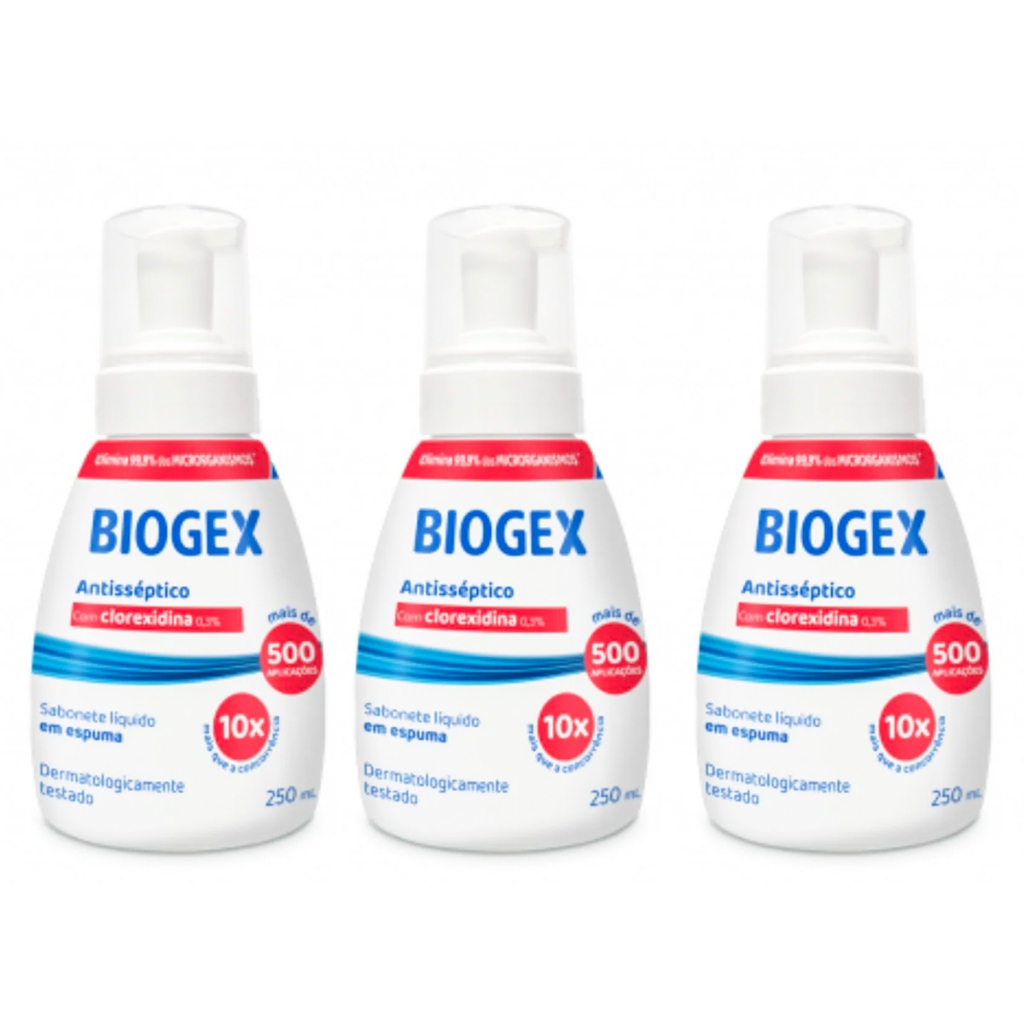 Kit 3 Sabonete Líquido Espuma Antisséptico Biogex 250ml Nutriex em Oferta na Shopee