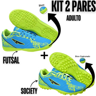 kit 2 Pares Chuteira Masculino Adulto Macio Leve Antiderrapante Quadra+Campo/Futsal+Society Original