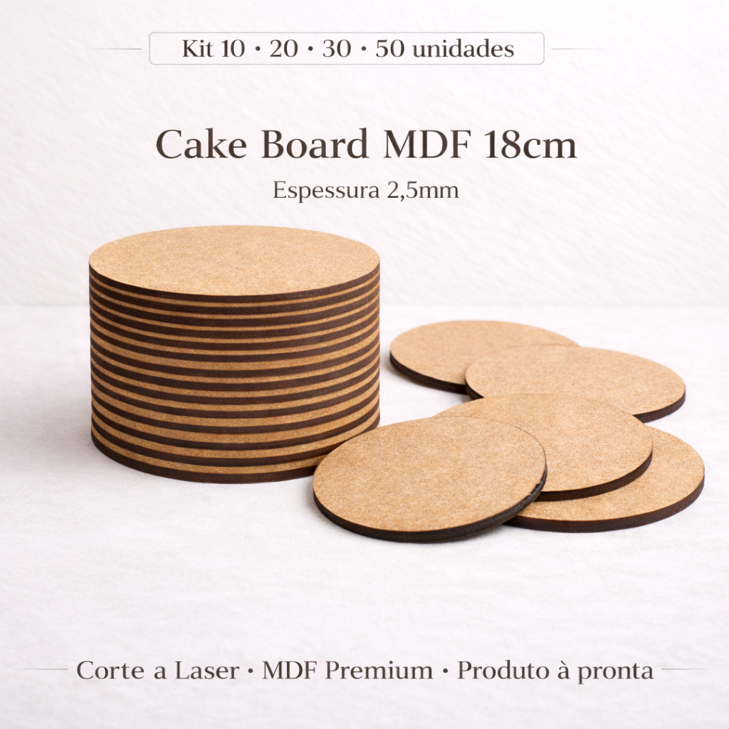 Cake Board 18cm Kit de 10/20/30 e 50  Unidades MDF 2,5mm Tabuleiros, Confeitaria, Base p/ Bolo em Oferta na Shopee