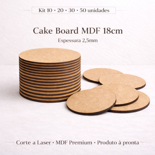 Cake Board 18cm Kit de 10/20/30 e 50  Unidades MDF 2,5mm Tabuleiros, Confeitaria, Base p/ Bolo em Oferta na Shopee