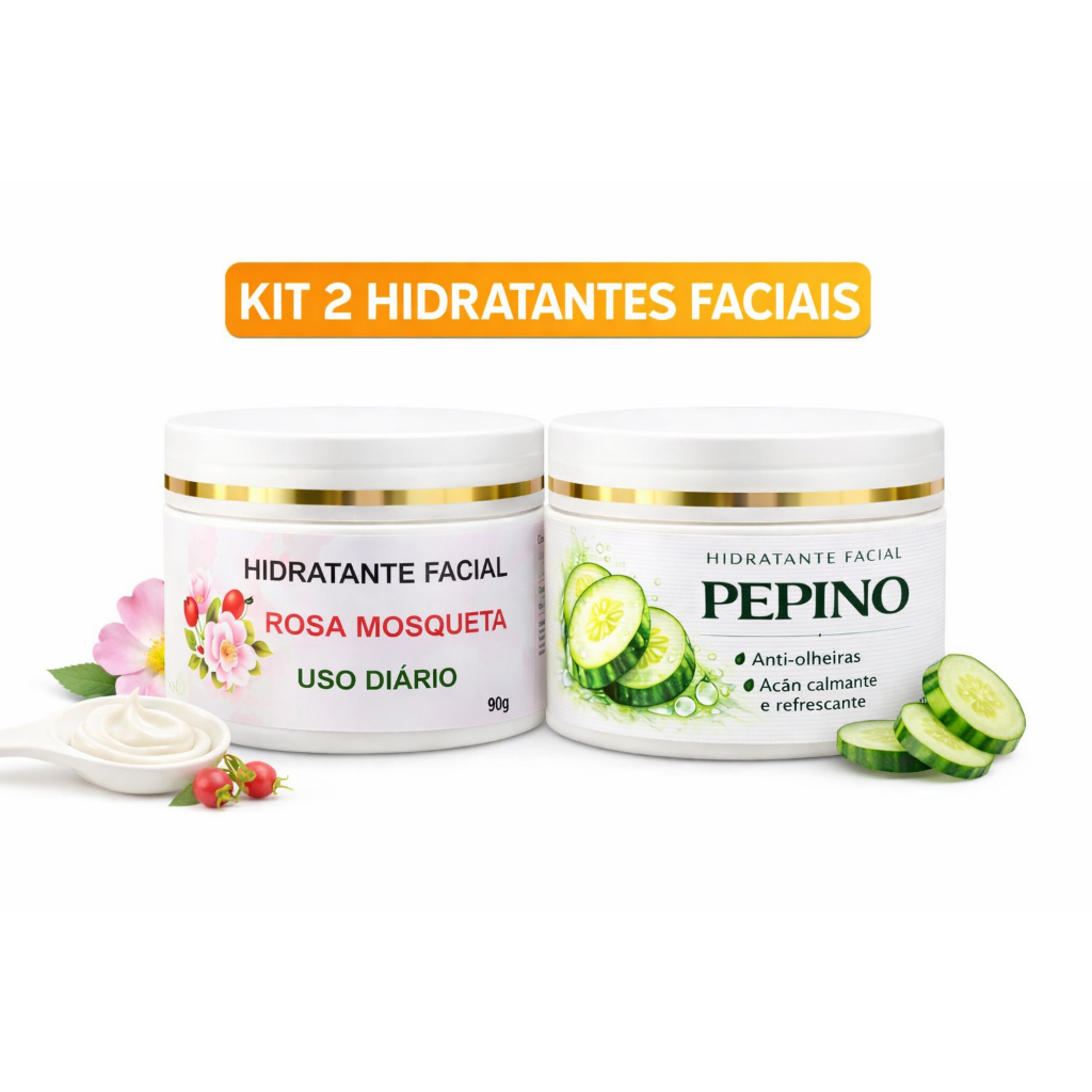 Kit 2 Hidratantes Faciais Vegano Rosa Mosqueta E Pepino 90g cada em Oferta na Shopee