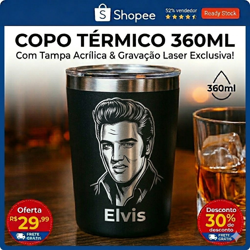Copo Térmico Inox 360ml Personalizado | Gravação a Laser Nome/Logo | Presente Criativo