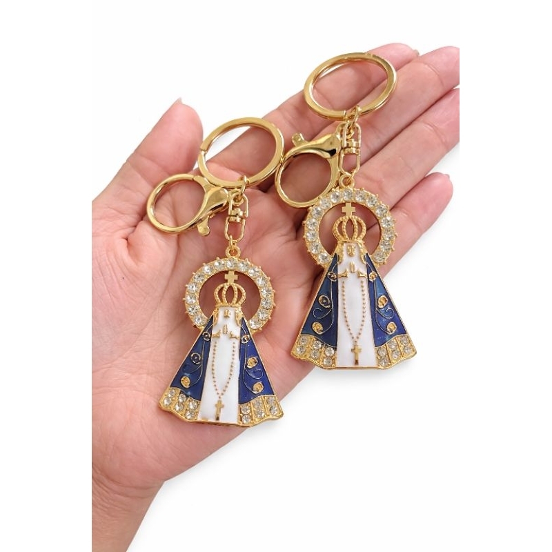 Chaveiro Nossa Senhora Aparecida Strass Mosquete Dourado Acessório Religioso Católico Proteção Fé