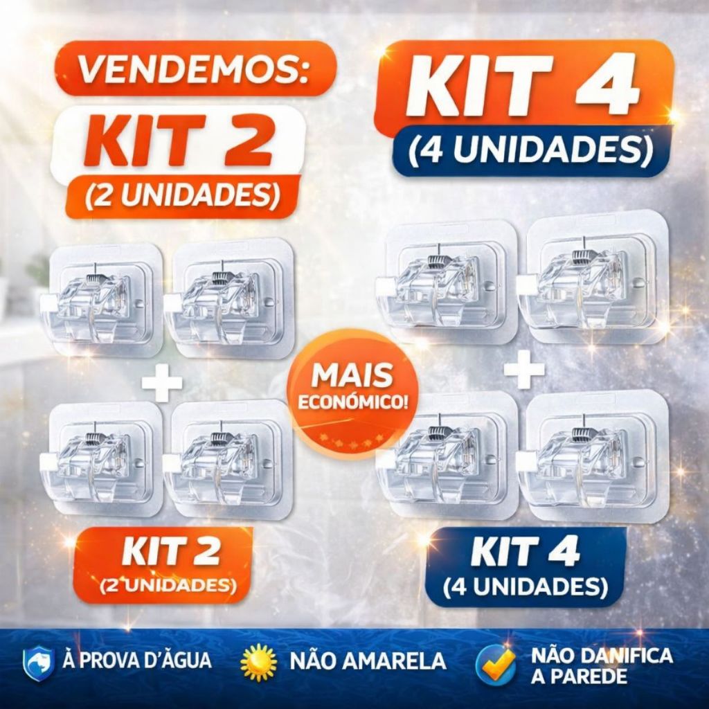 Kit 2 ou 4 Suporte Adesivo Varão Cortina Sem Furo Forte Transparente Multiuso Parede Banheiro Cozinha