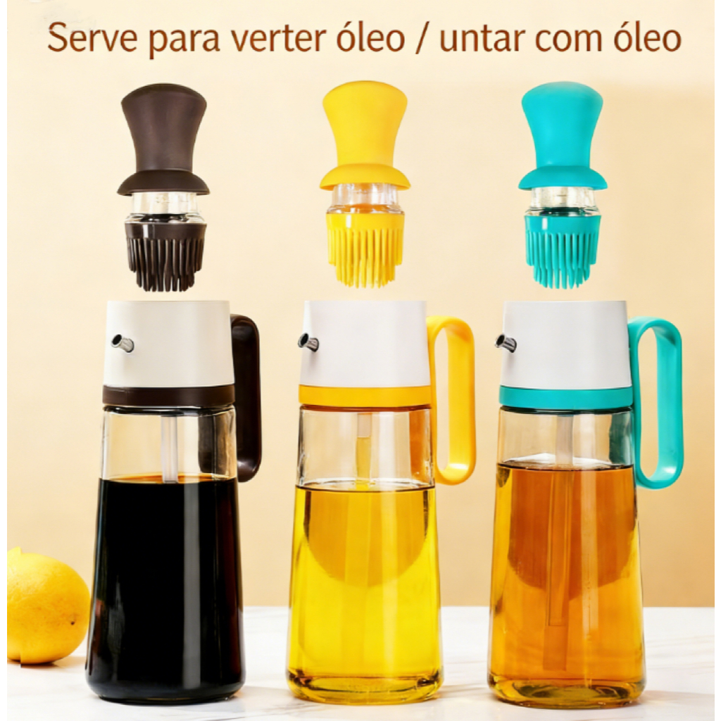 Garrafa 2 em 1 com Dosador e Pincel – Para Azeite, Vinagre, Óleo e Molhos